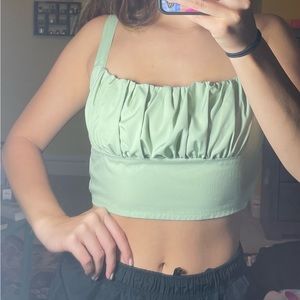 Green Ruched Crop Top